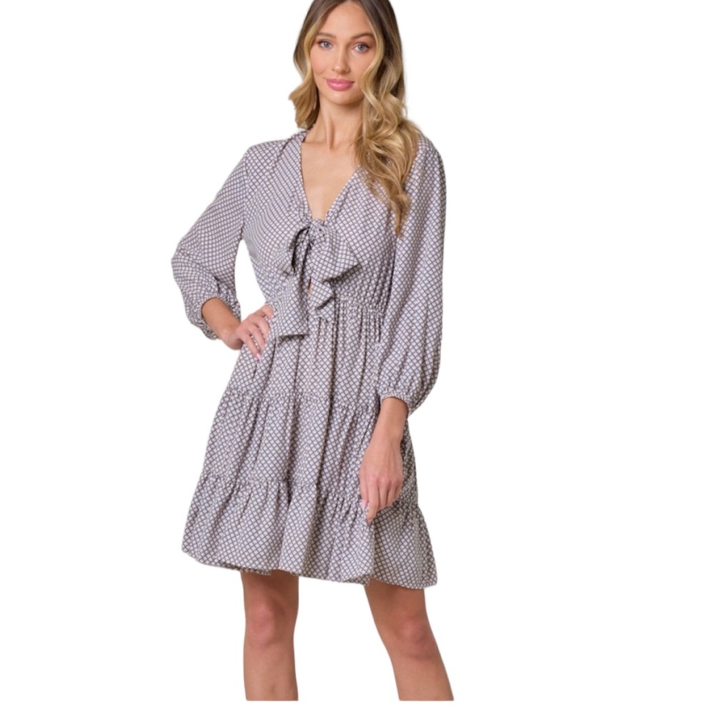 185. Women's Blue Front Tie Print Tier Dress NWT